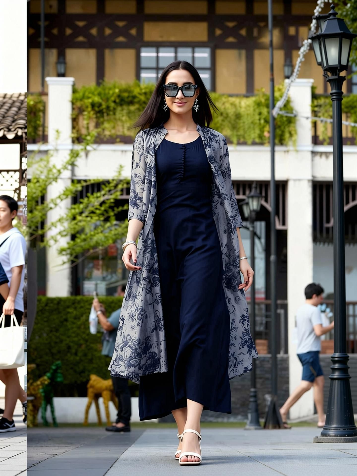 Printed Rayon Blend, Cotton Blend Stitched Flared/A-line Gown