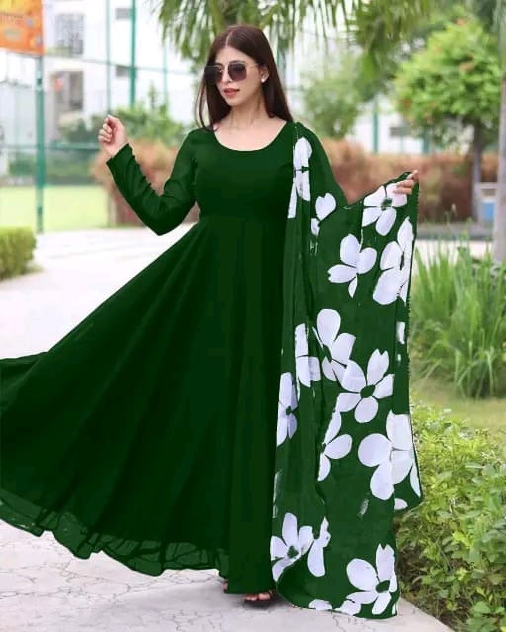 Printed, Floral Print Georgette Stitched Anarkali Gown