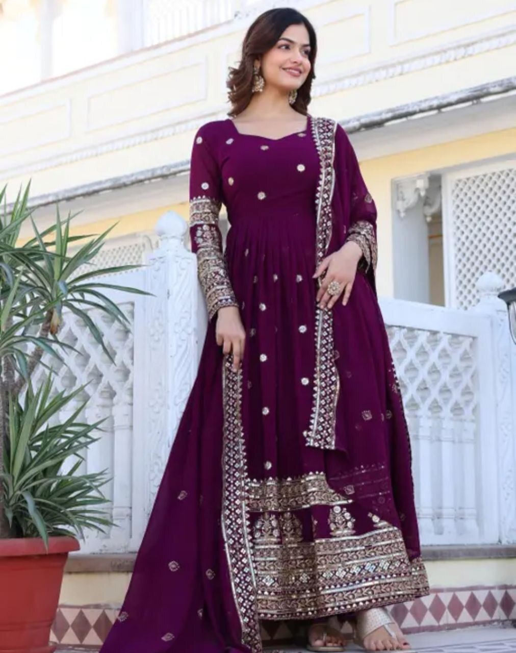 Embroidered Georgette Stitched Anarkali Gown