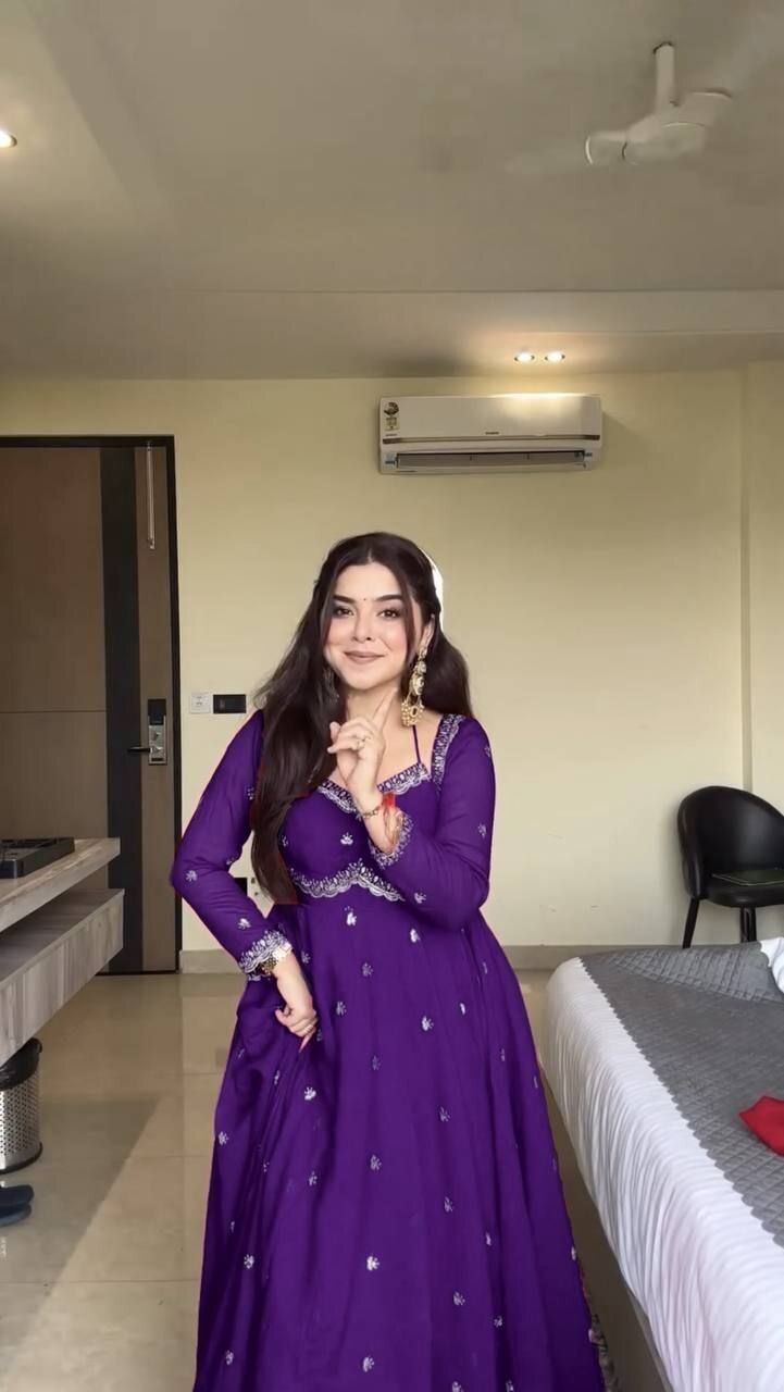 om creation Embroidered Georgette Stitched Anarkali Gown-picture-13