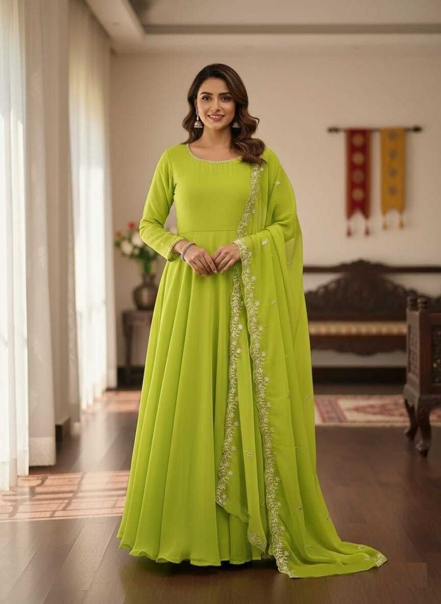 Solid Georgette Stitched Flared/A-line Gown-image-34