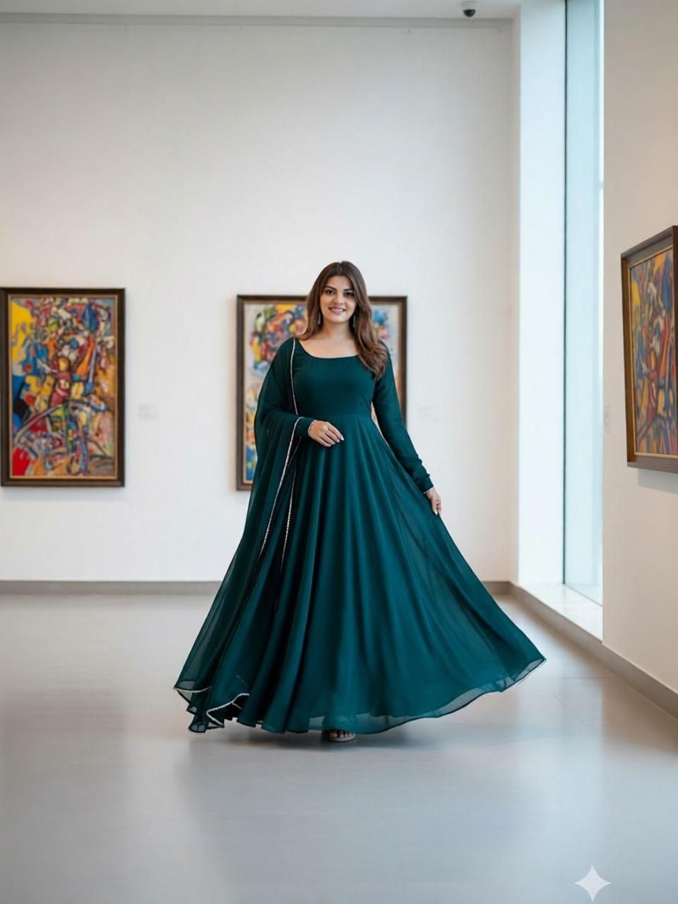 Solid Georgette Stitched Anarkali Gown-image-30