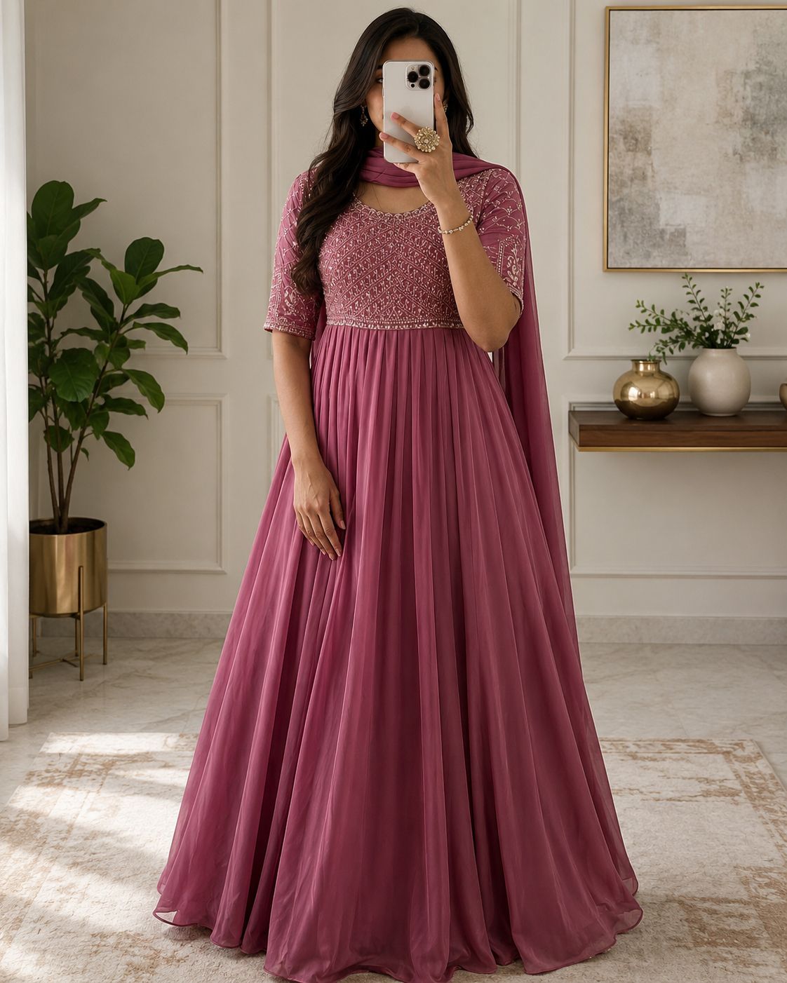 Embroidered Georgette Stitched Flared/A-line Gown-image-42