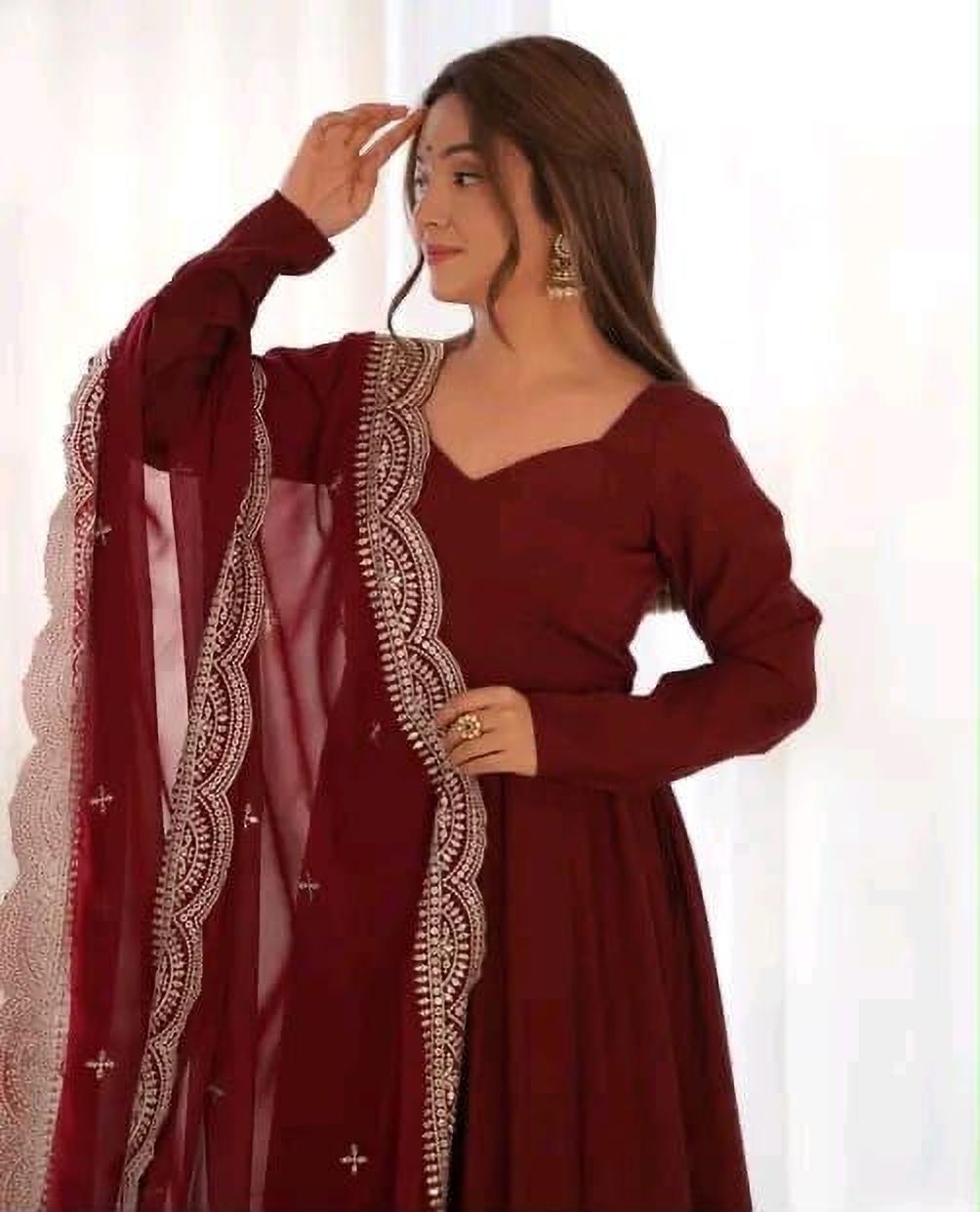techtwns Solid Georgette Stitched Anarkali Gown-picture-32