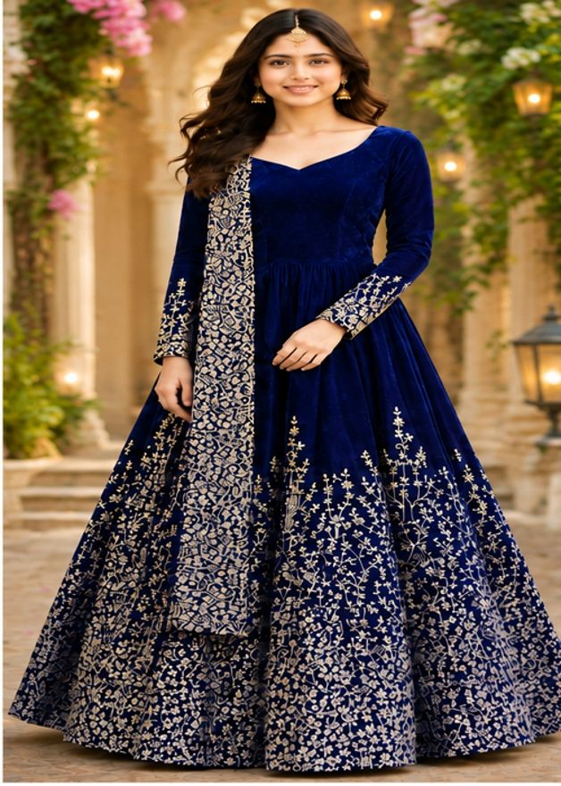 mf retail Embroidered, Embellished Georgette Stitched Anarkali Gown-picture-48