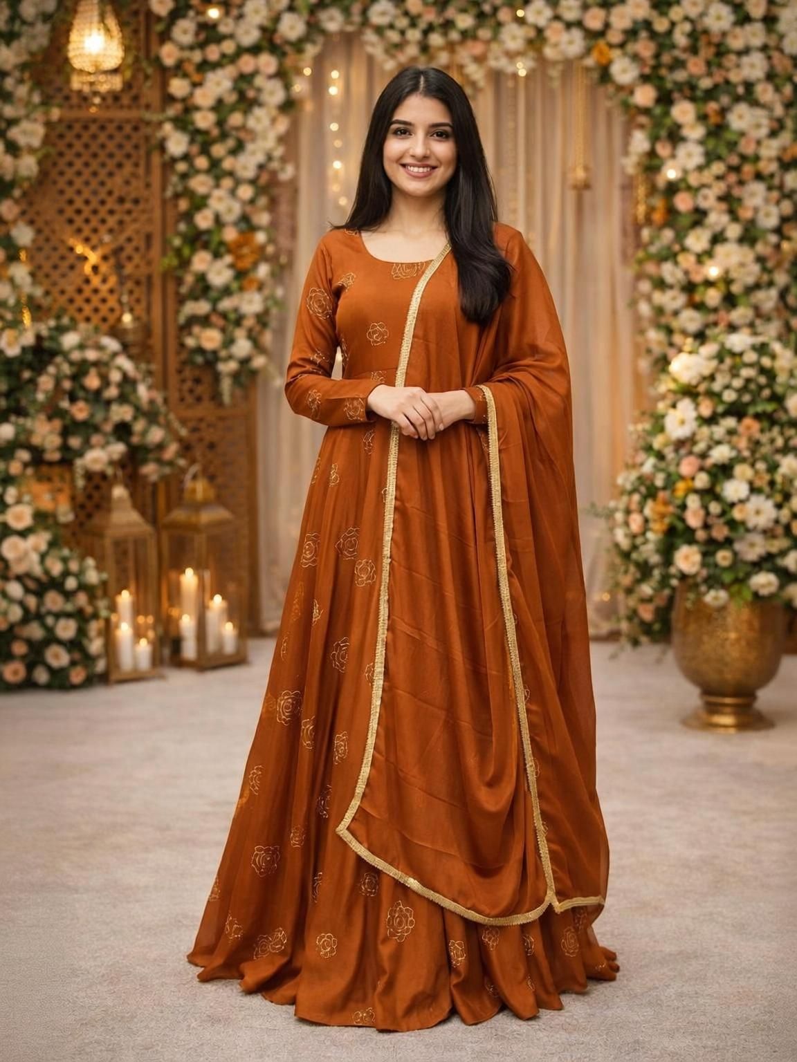 tantukriti Embroidered, Floral Print Silk Blend Stitched Anarkali Gown-picture-18