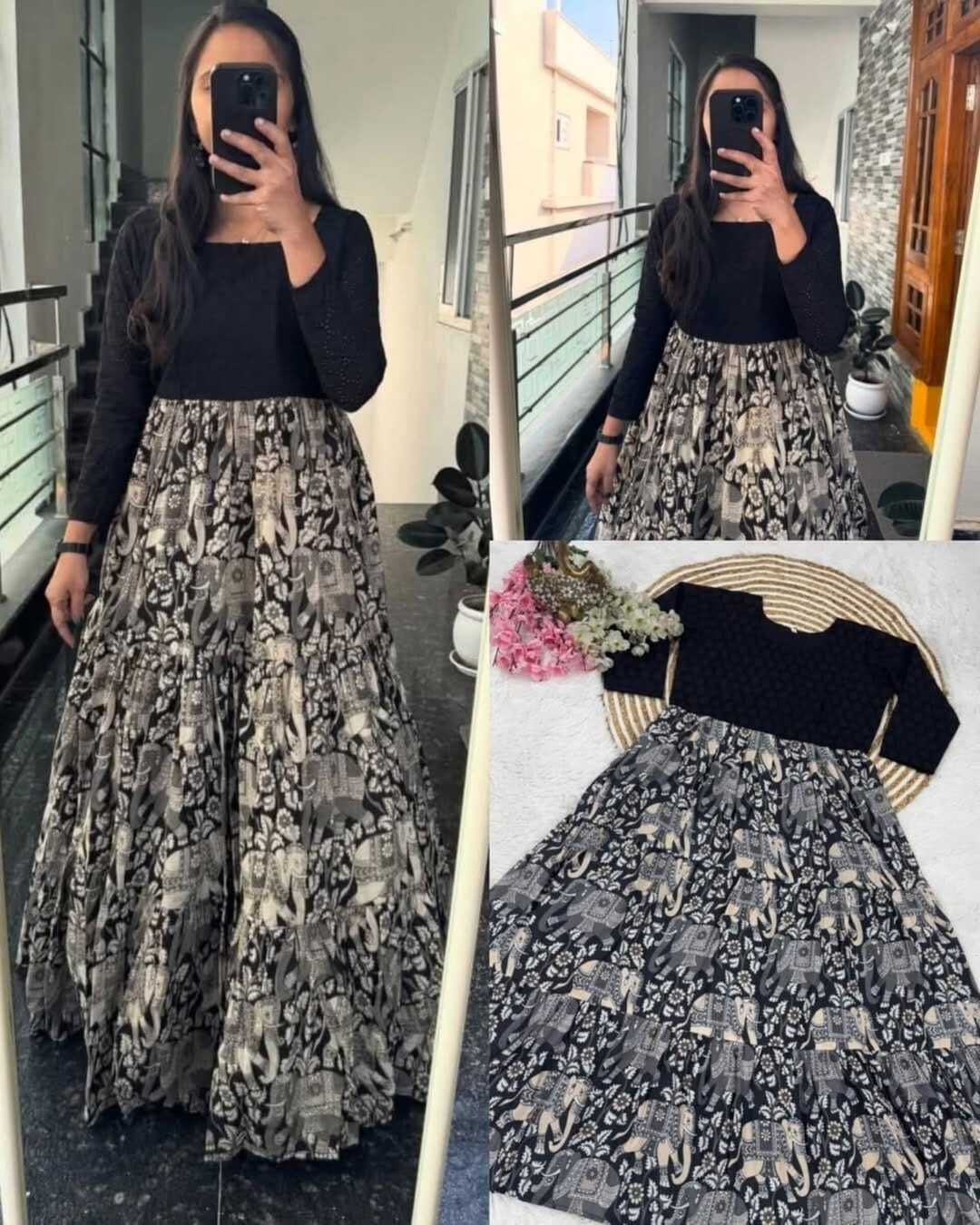 Self Design Cotton Blend Stitched Anarkali Gown