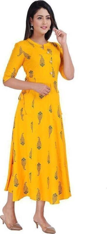 Women A-line Yellow Below Knee Dress-image-8
