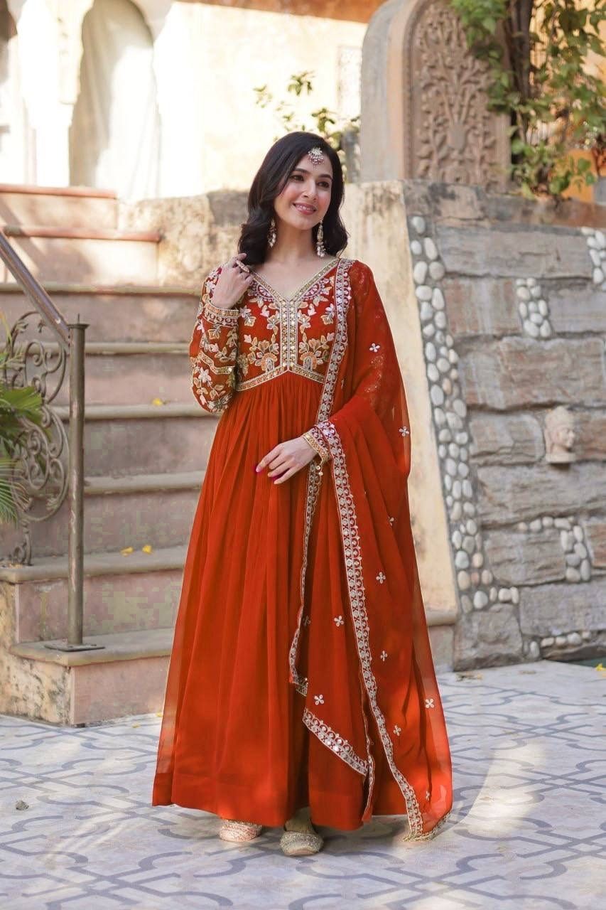 Embroidered Georgette Stitched Flared/A-line Gown-image-11
