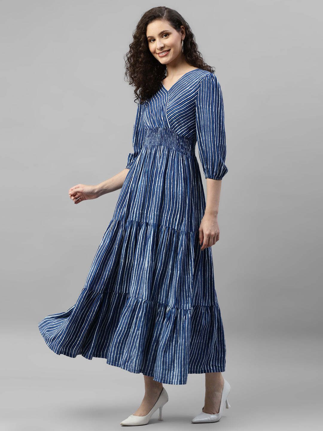 raiyani enterprise Women Fit and Flare Blue Ankle Length Dress-picture-3