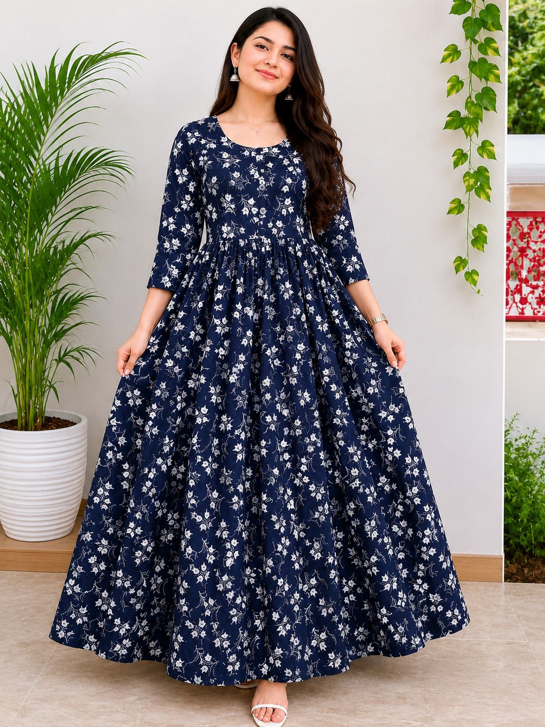 Cotton Blend Stitched Anarkali Gown-image-13