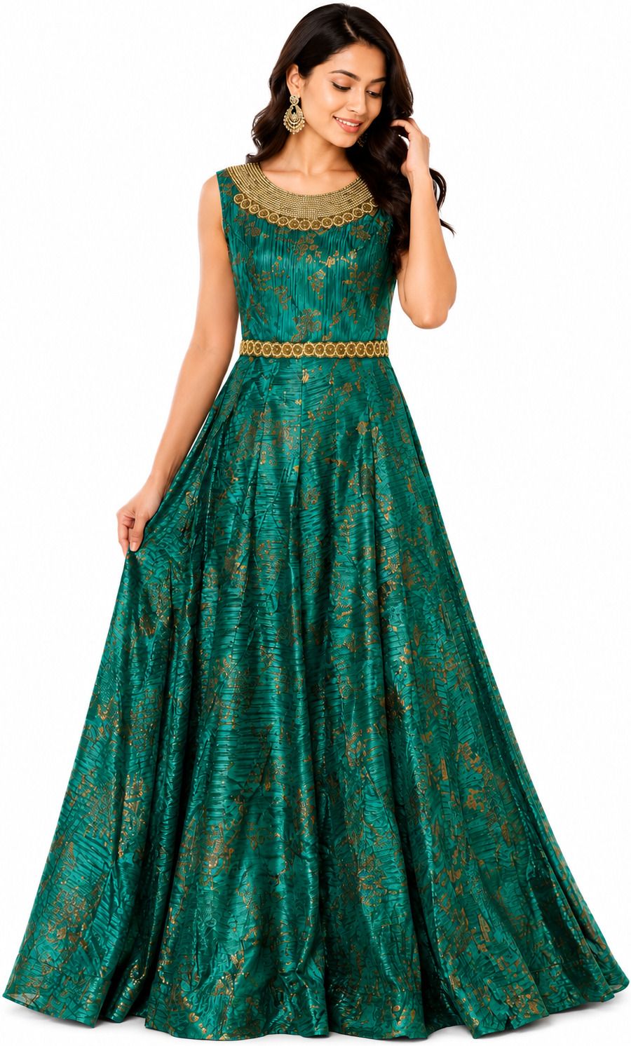 sundarkala Printed, Abstract, Embellished Art Silk Stitched Anarkali Gown-picture-28