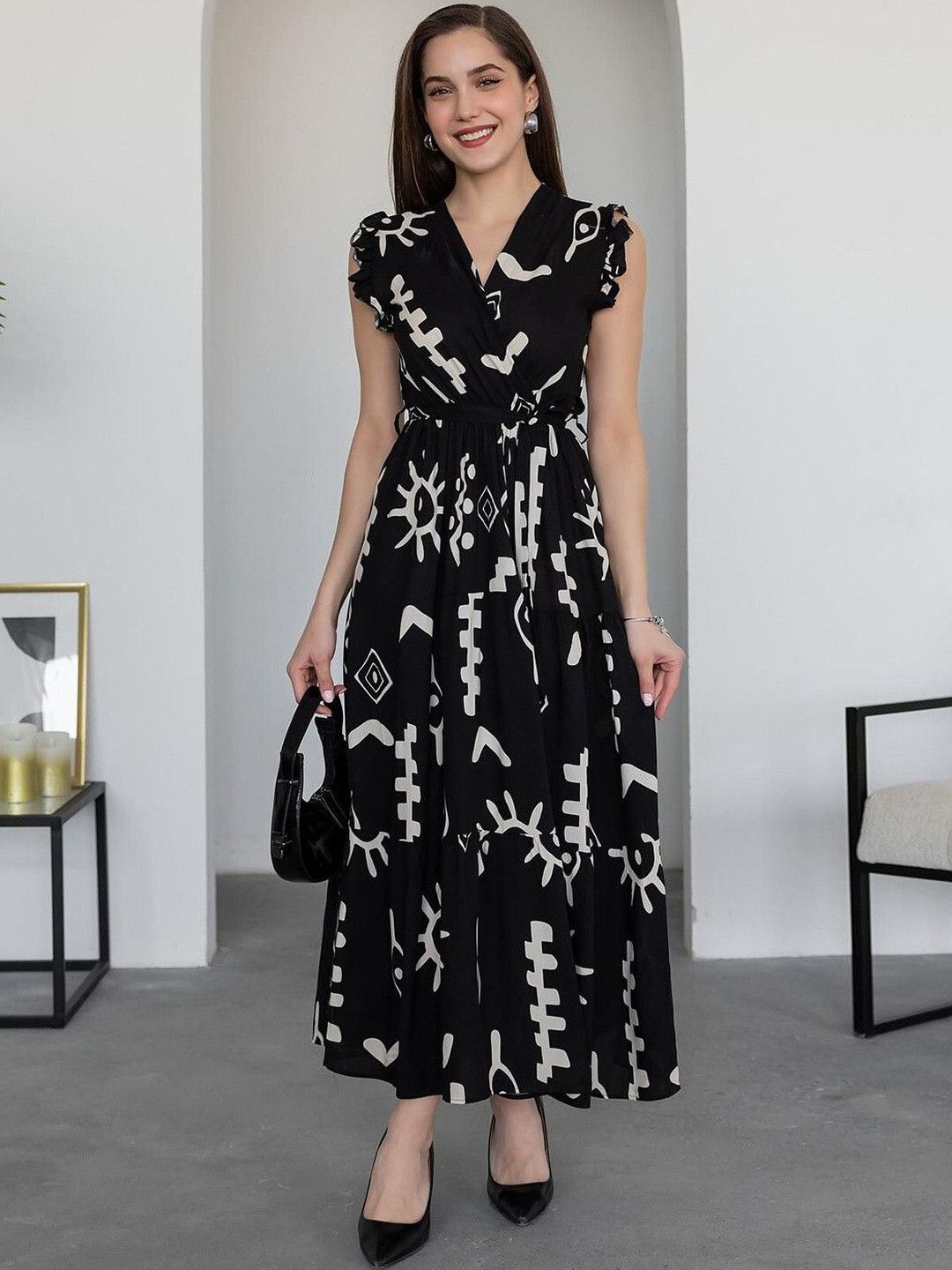 jash creation Women Fit and Flare Black Maxi/Full Length Dress-picture-4