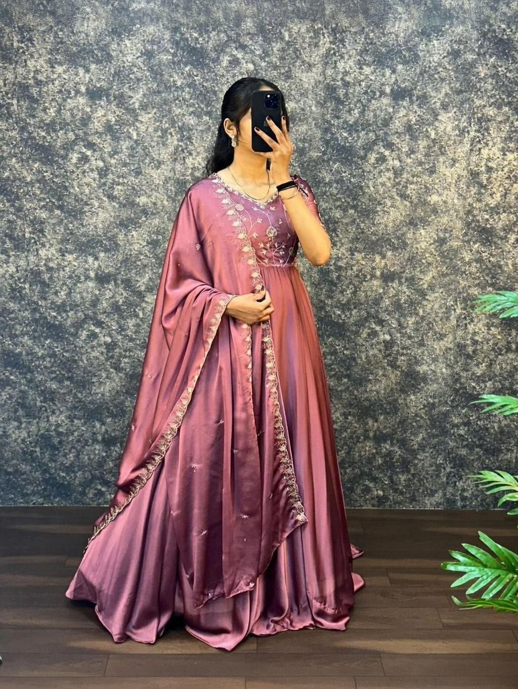 Embroidered, Solid Satin Stitched Anarkali Gown-image-37