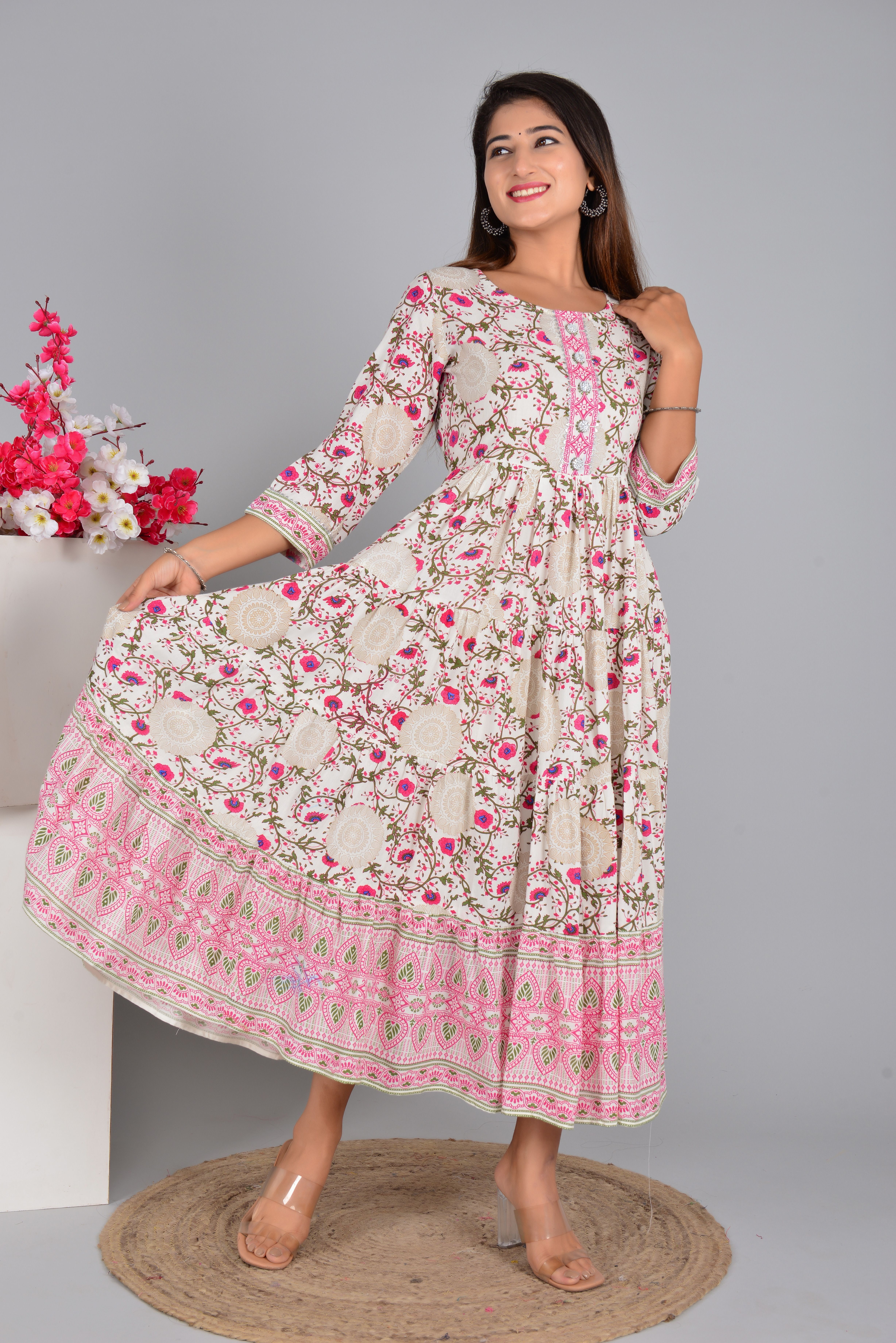 Women A-line Pink Below Knee Dress-image-10