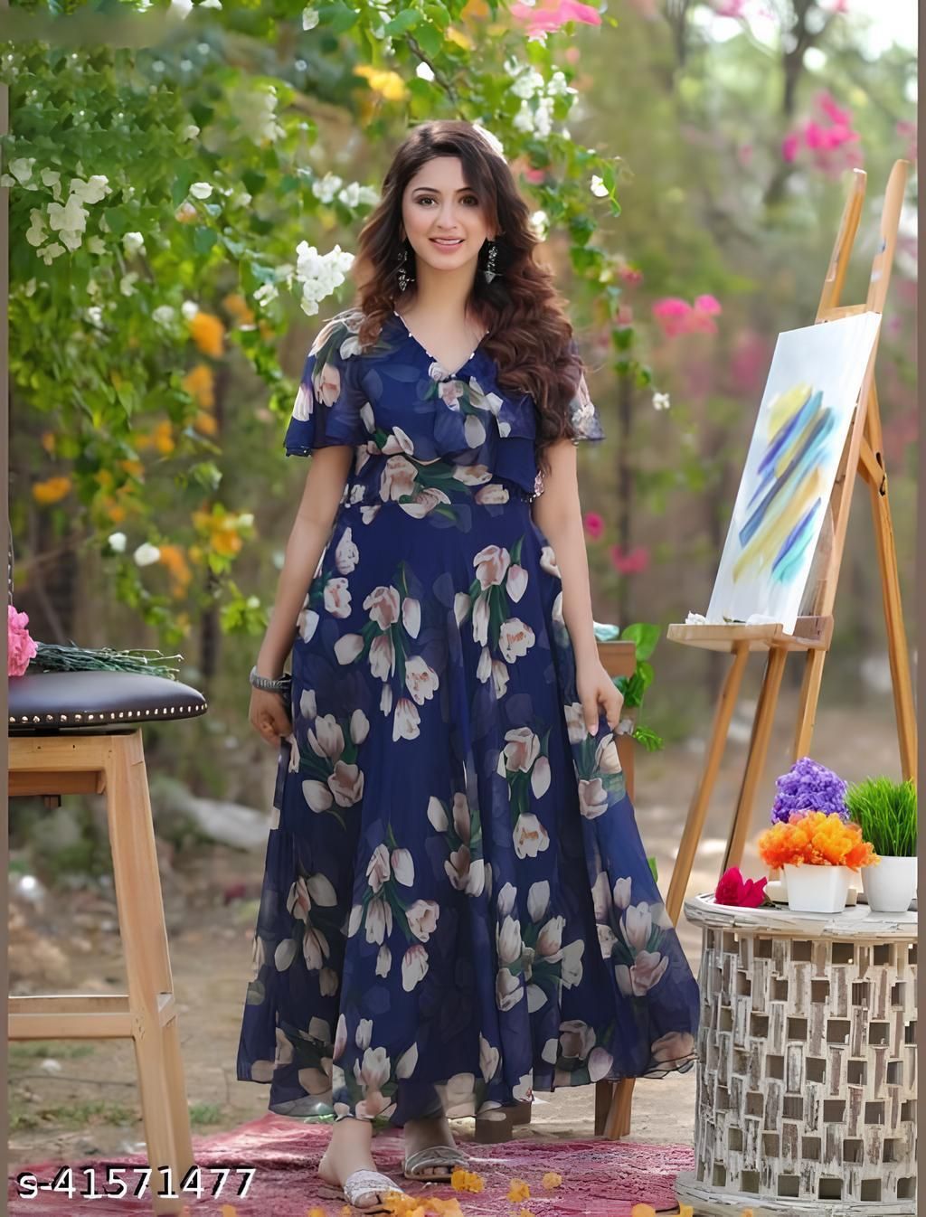 archi enterprise Printed Georgette Stitched Flared/A-line Gown-picture-18