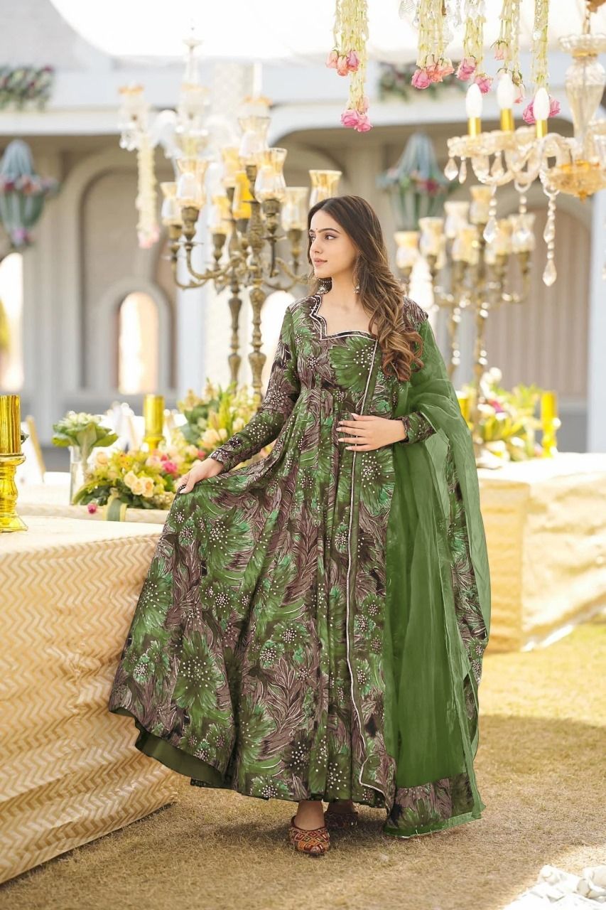 zestleaf Floral Print Cotton Rayon Stitched Anarkali Gown-picture-12