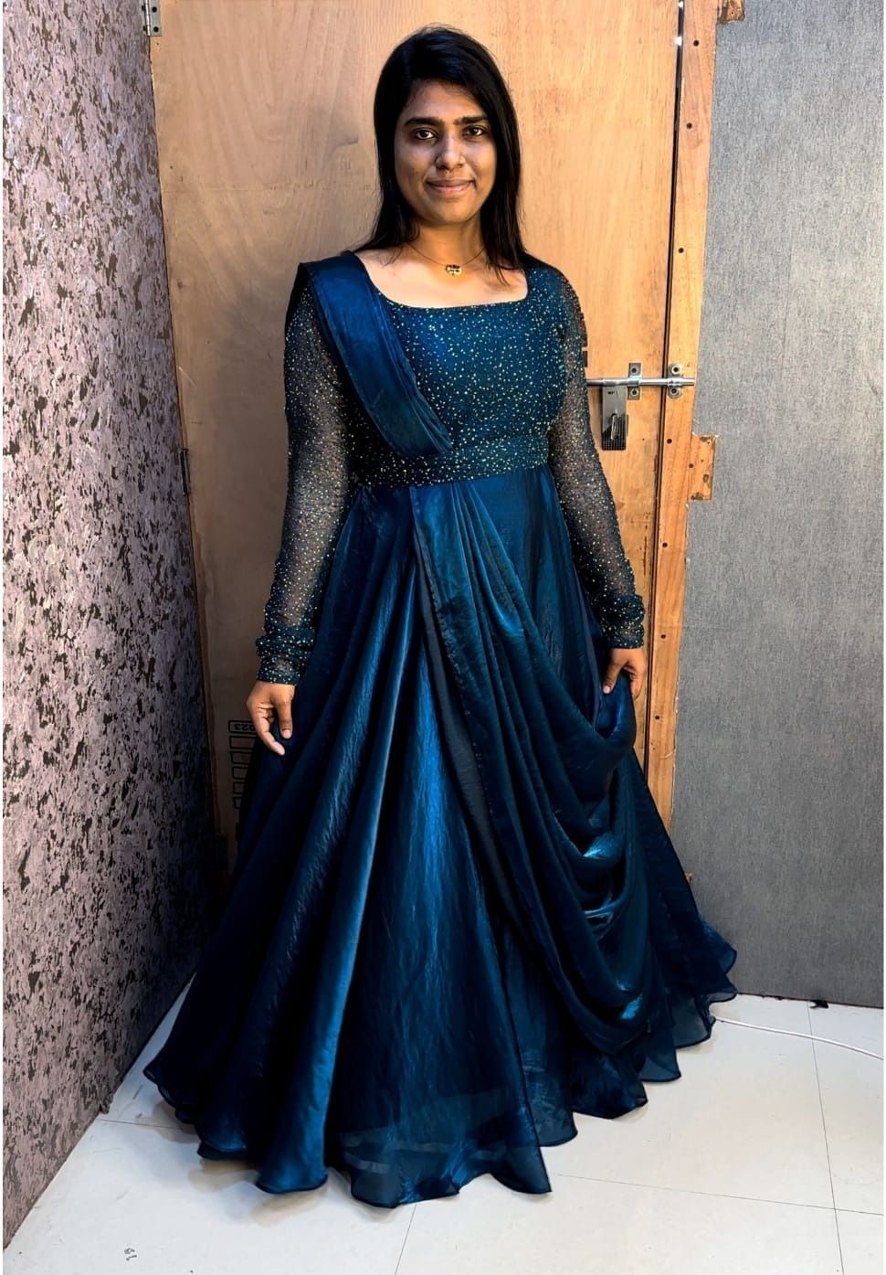 Embroidered Net Stitched Flared/A-line Gown-image-25