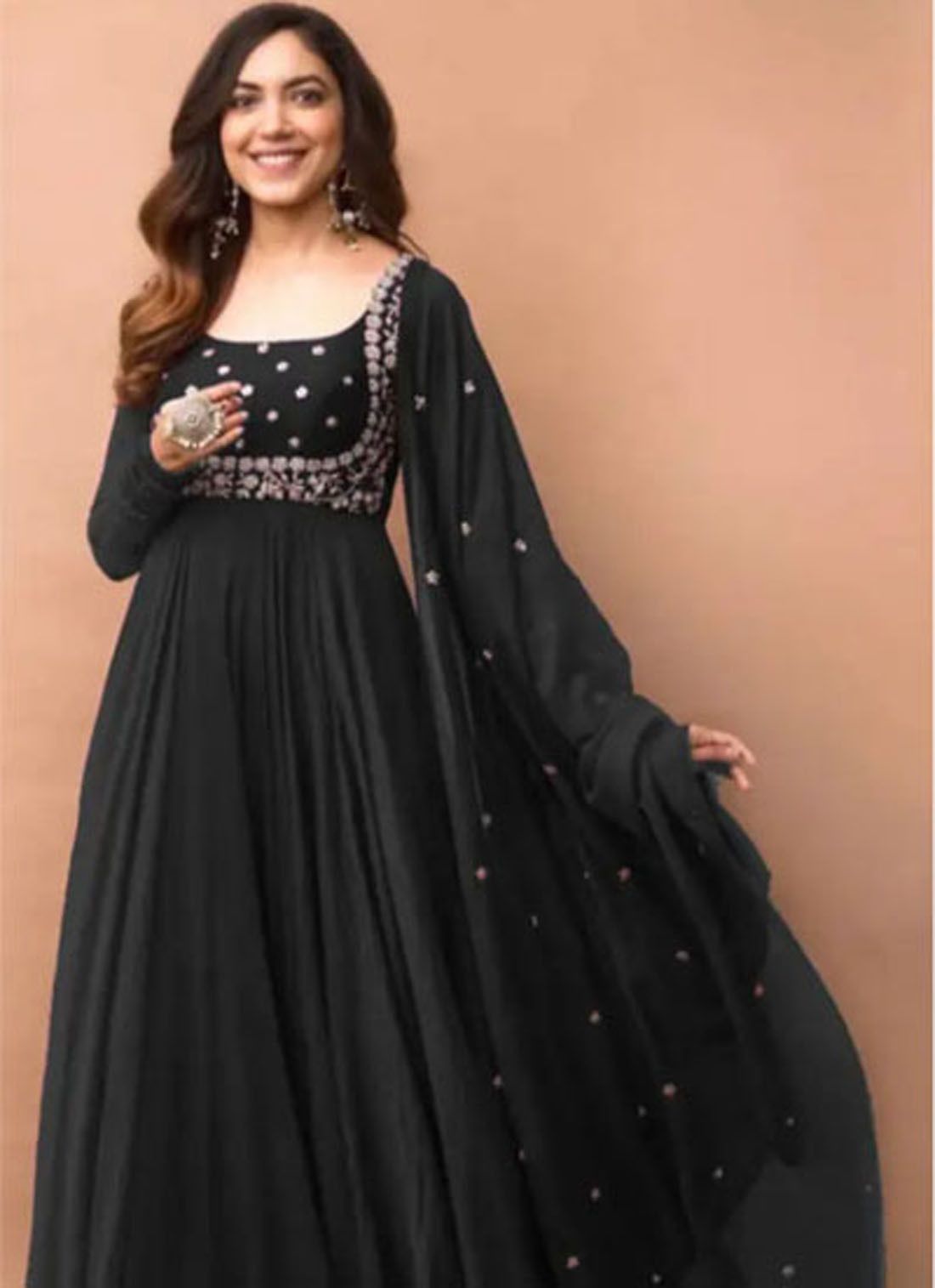 Solid Georgette Stitched Anarkali Gown-image-33