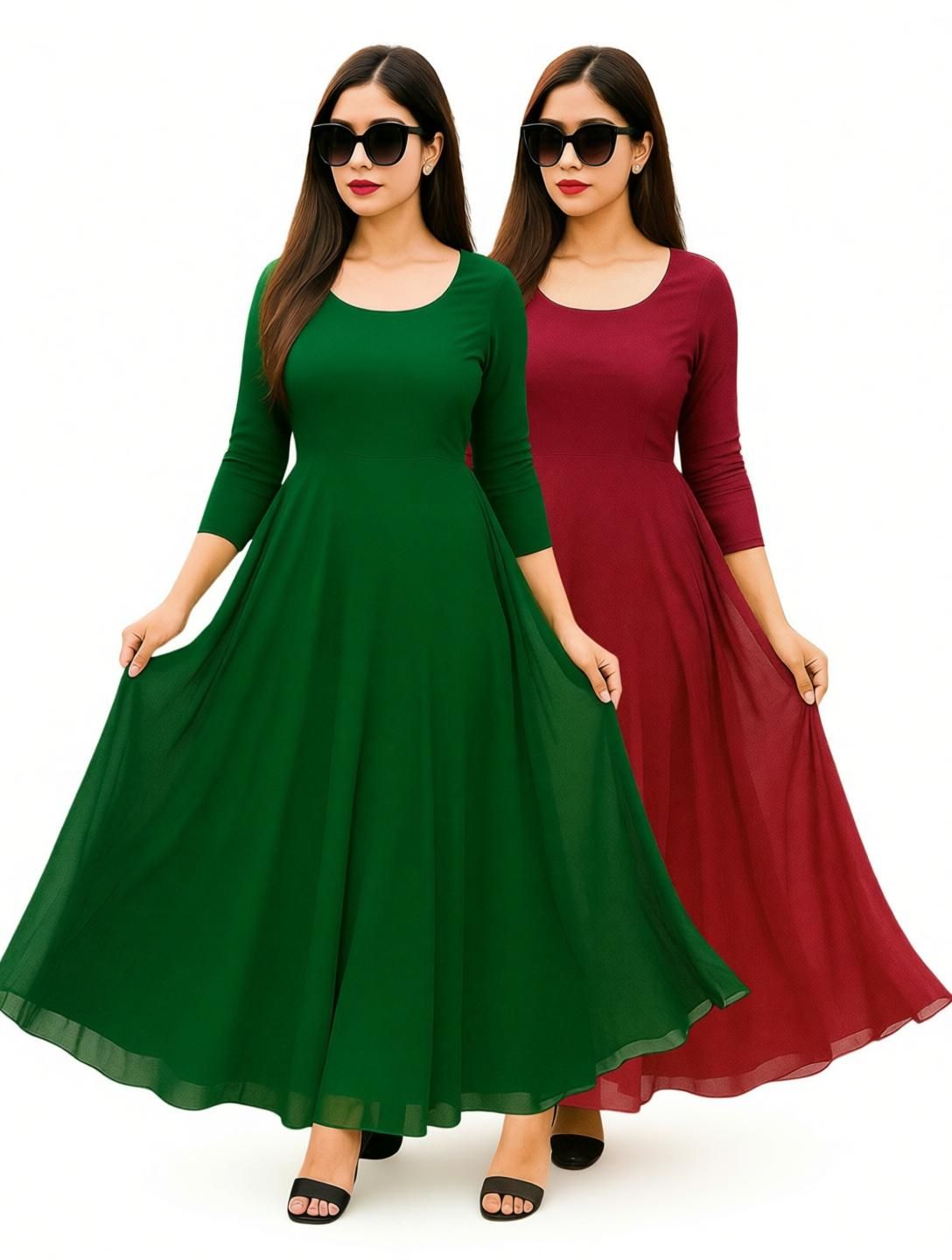 Solid Georgette Stitched Anarkali Gown