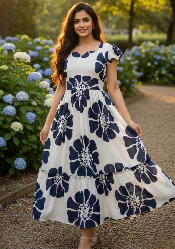 Printed, Floral Print Cotton Rayon Stitched Flared/A-line Gown-image-33