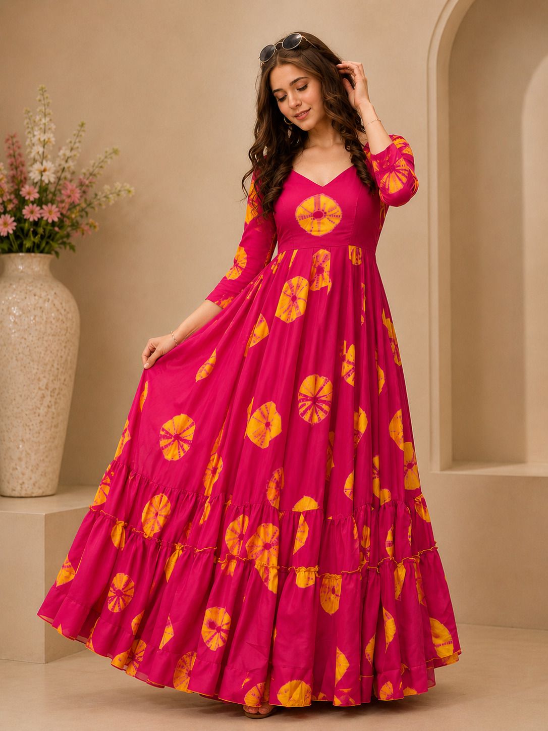Dyed, Graphic Print Rayon Blend Stitched Anarkali Gown-image-42
