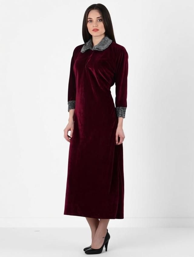 Solid Velvet Stitched Flared/A-line Gown-image-10
