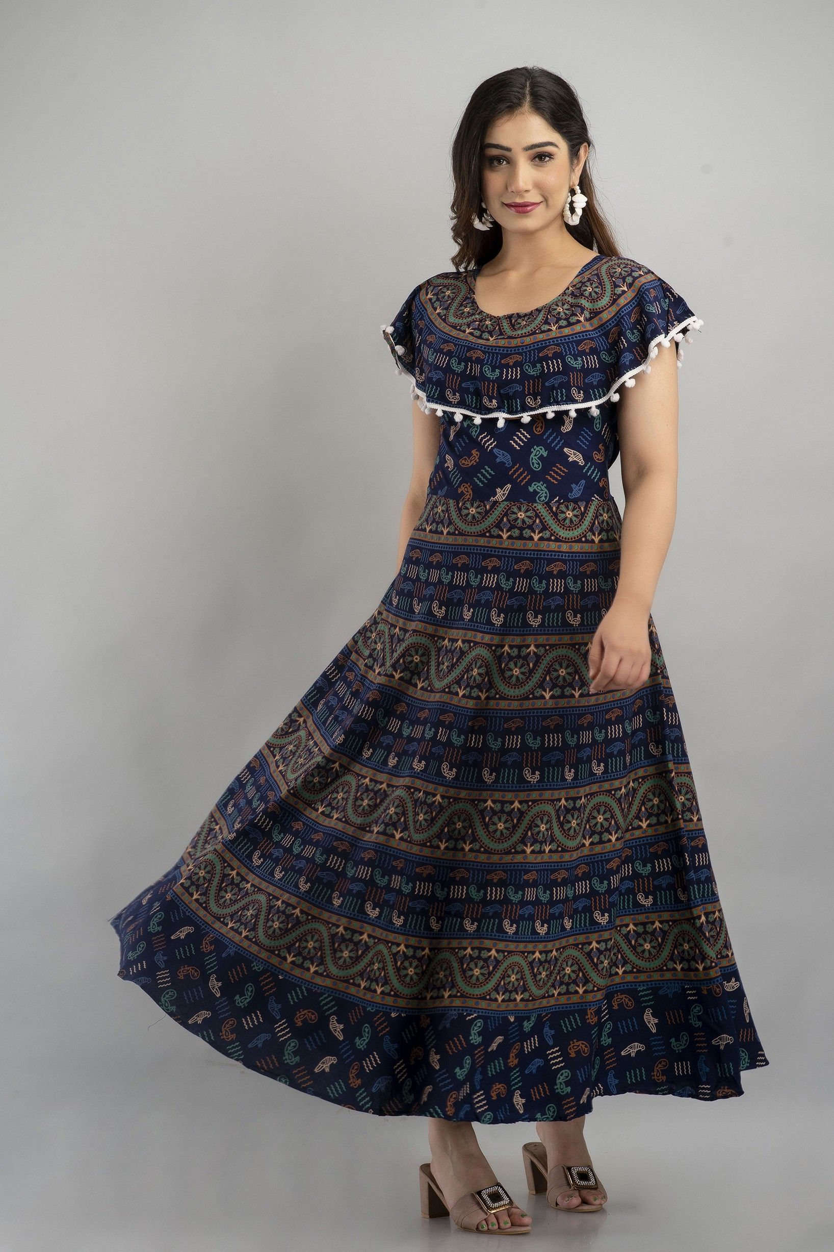 Printed Cotton Blend Stitched Flared/A-line Gown-image-24