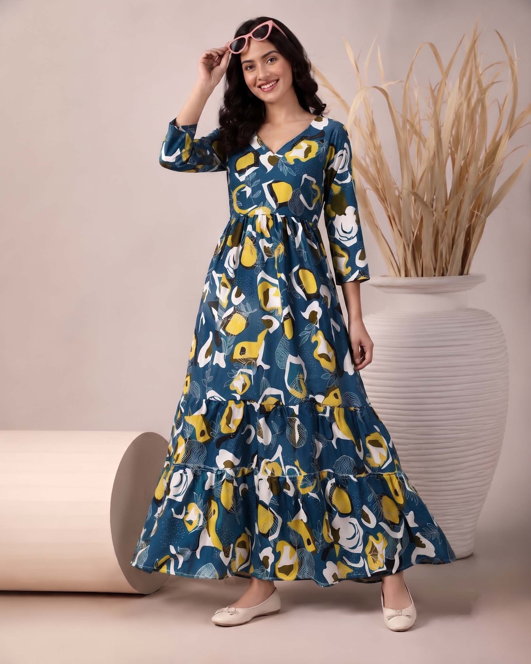 srapo Abstract Rayon Blend Stitched Flared/A-line Gown-picture-20