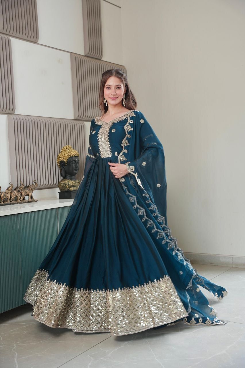 om creation Embroidered Georgette Stitched Anarkali Gown-picture-35