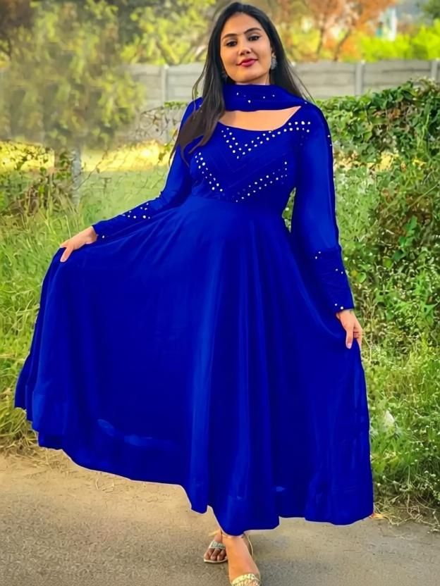 Self Design Georgette Stitched Flared/A-line Gown-image-40