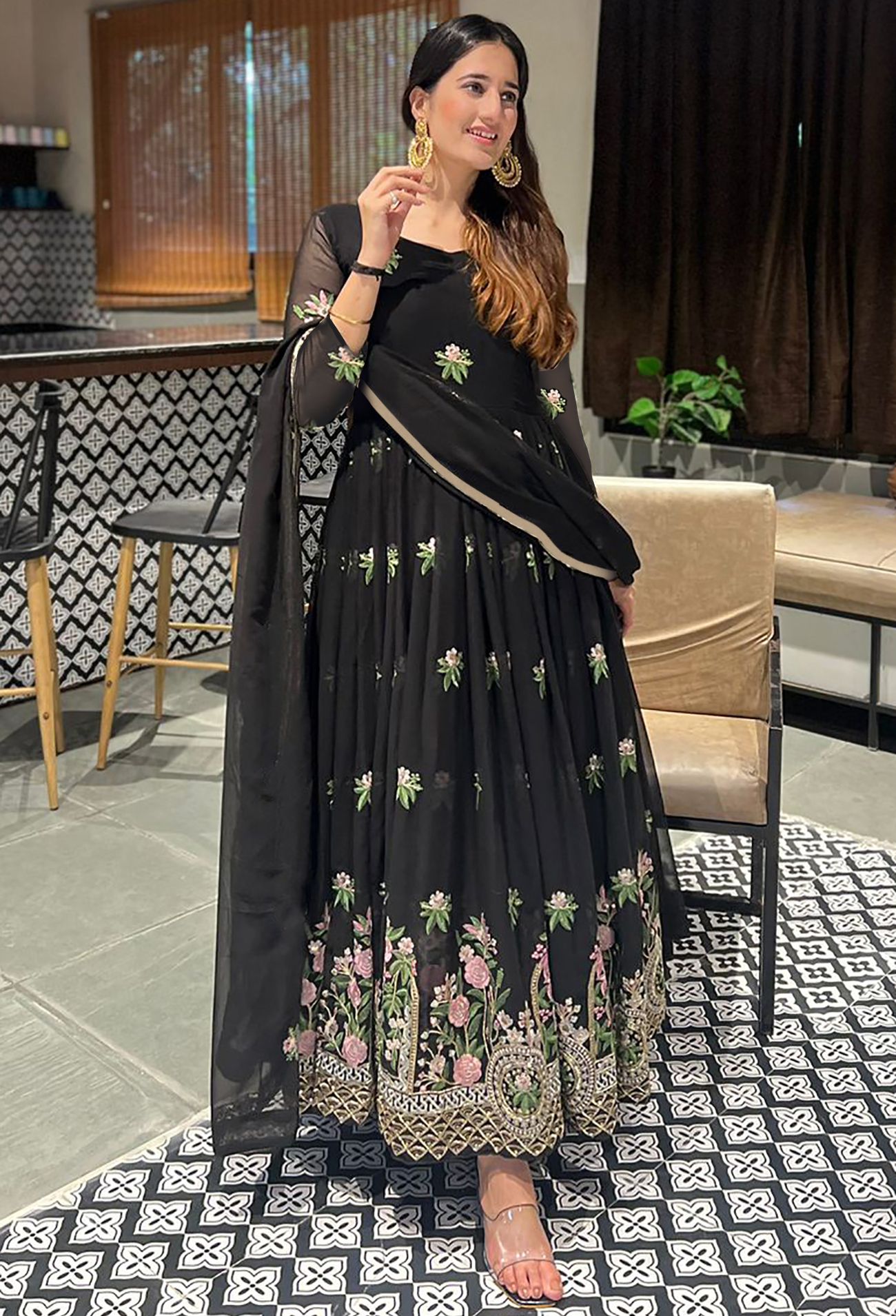 kedar fab Embroidered Georgette Stitched Anarkali Gown-picture-21