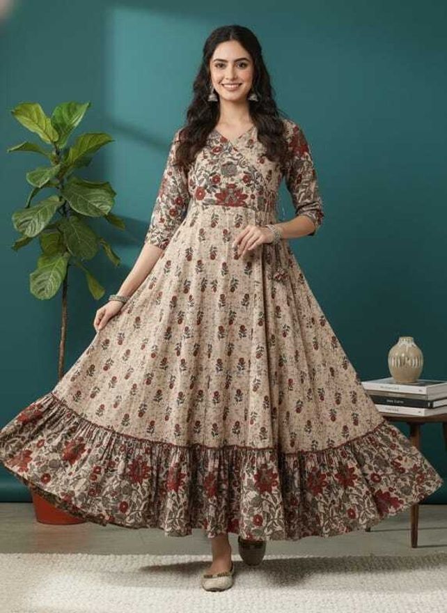 khowal Printed, Floral Print Cotton Blend Stitched Anarkali Gown-picture-28