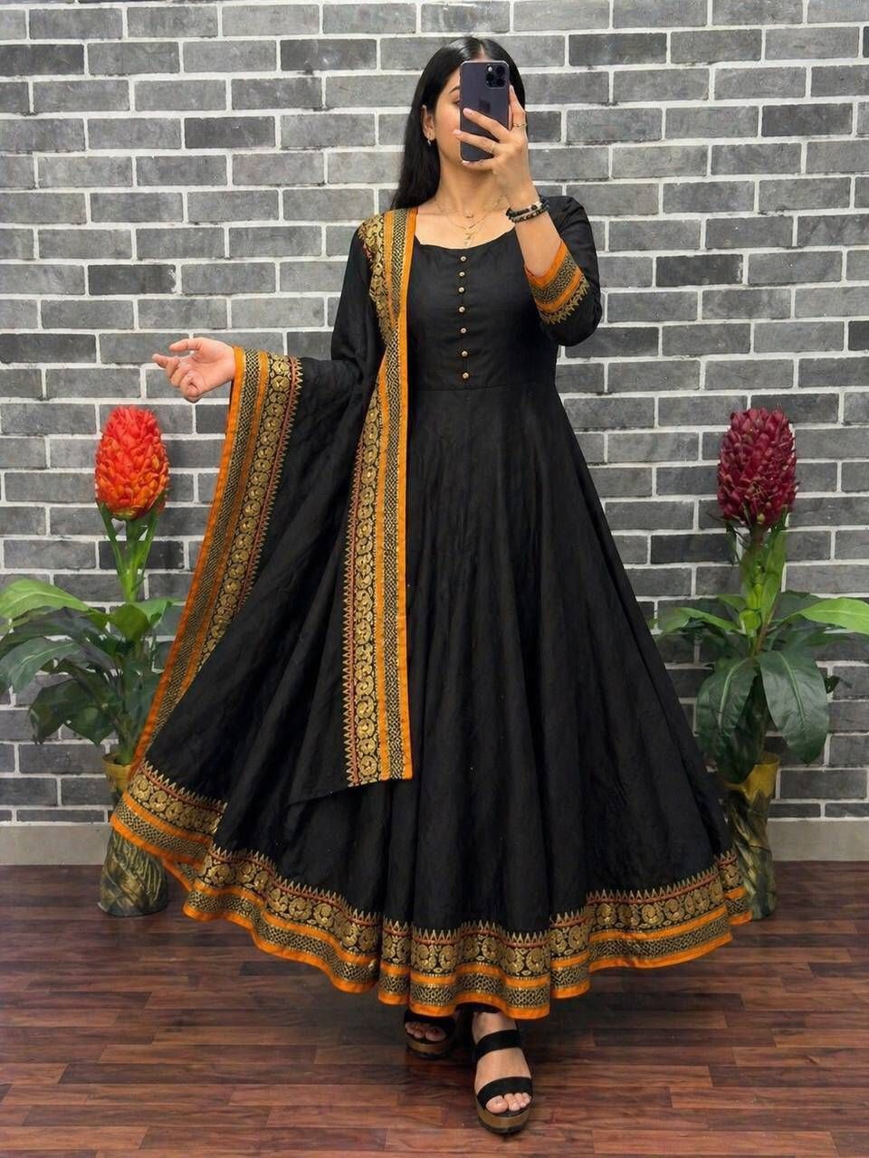 shree akhand Solid Silk Blend Stitched Anarkali Gown-picture-10