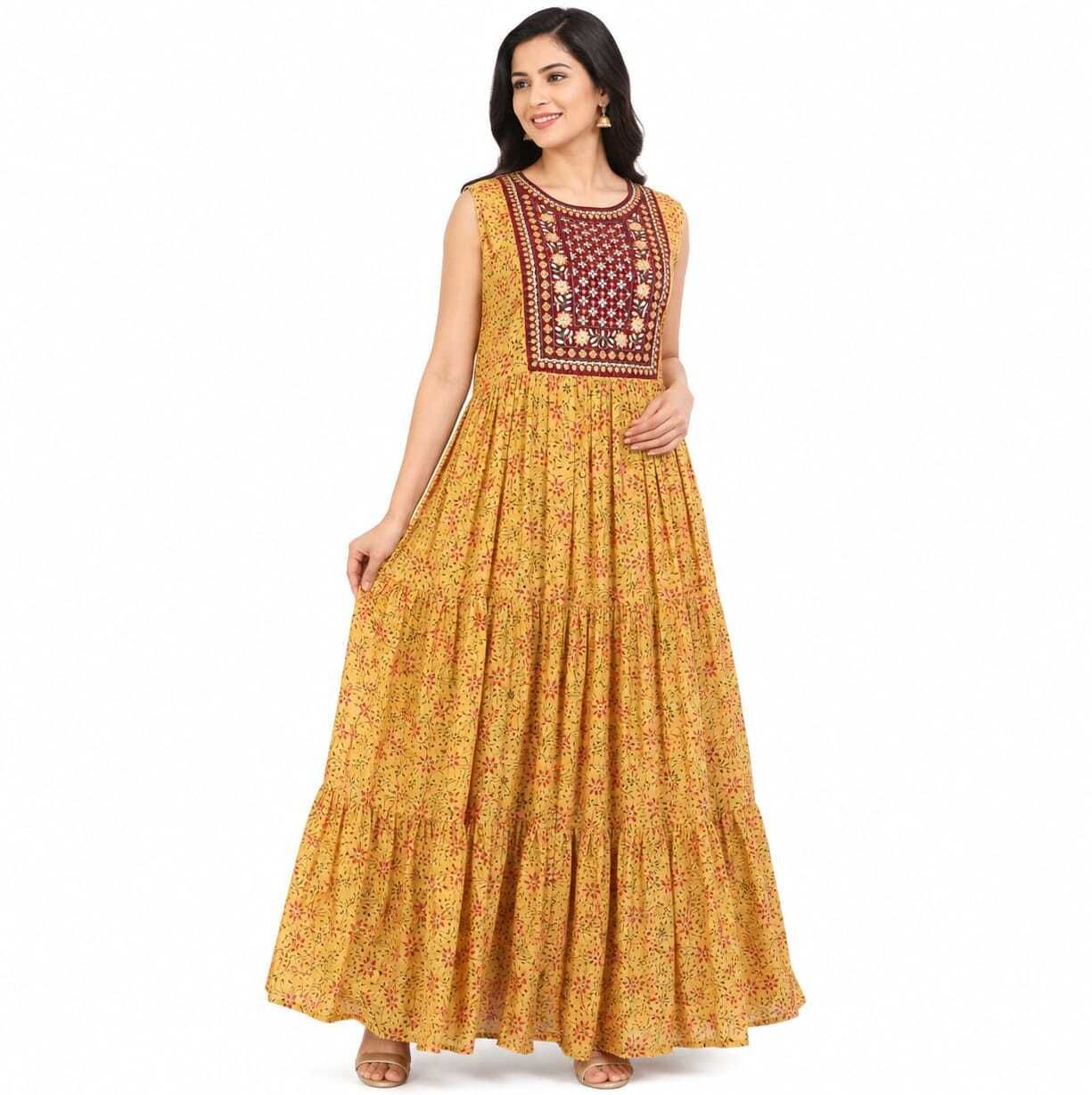 Printed, Embroidered Cotton Blend Stitched Anarkali Gown-image-39