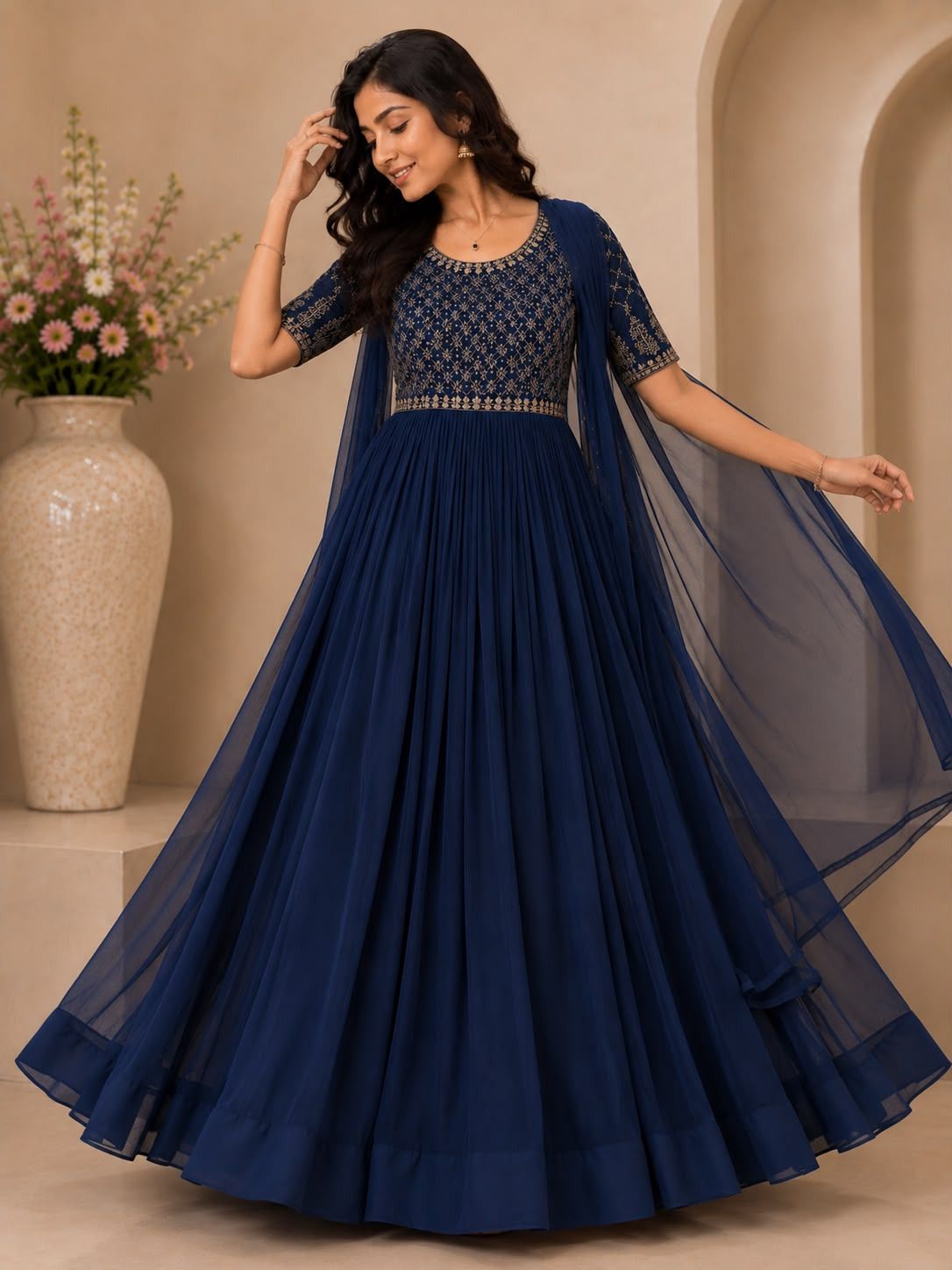 sazora Embroidered Georgette Stitched Anarkali Gown-picture-33