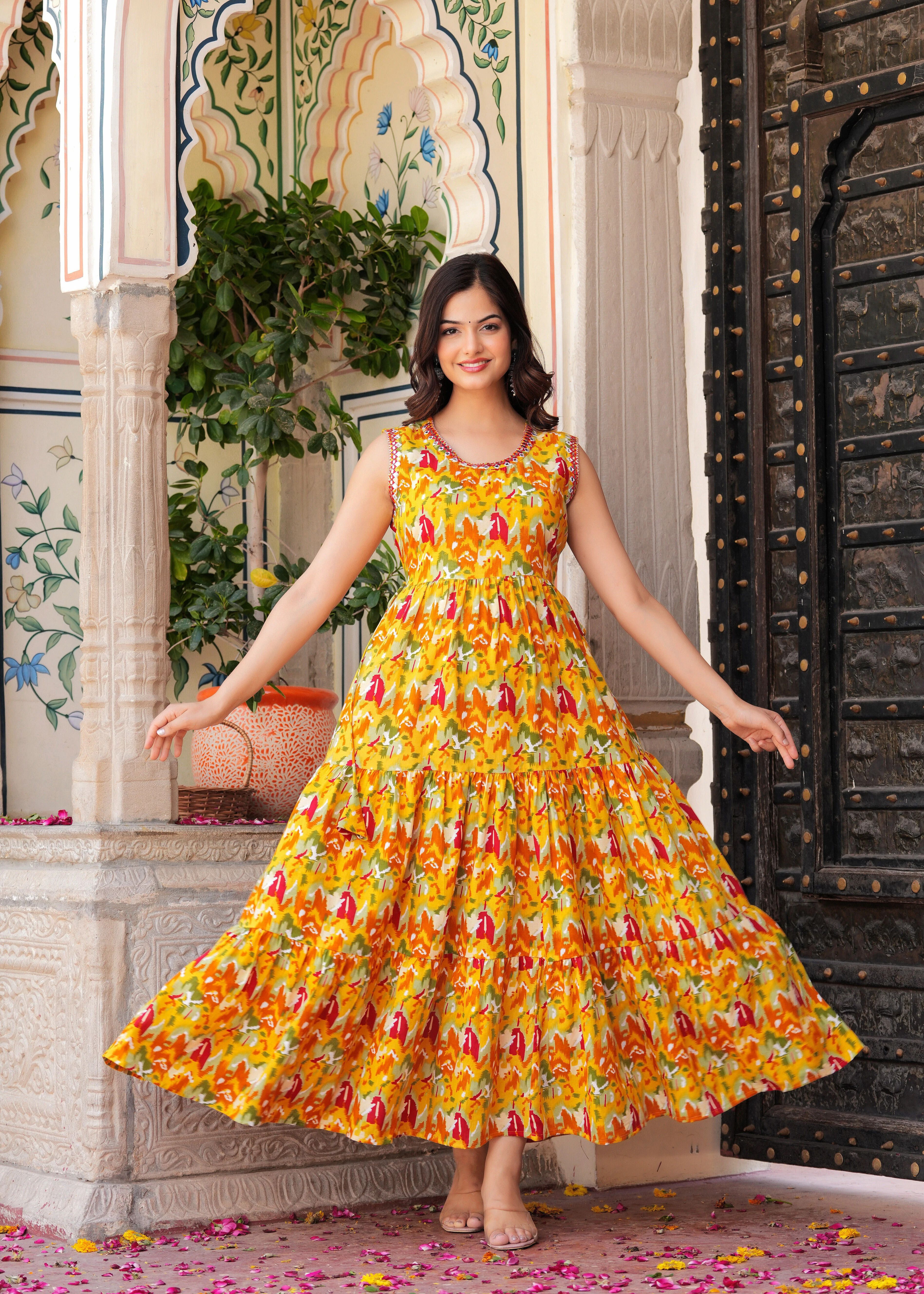 nama Printed Viscose Rayon Stitched Flared/A-line Gown-picture-19