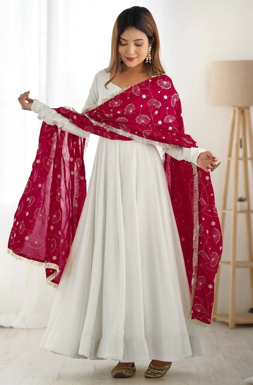 Embroidered Georgette Stitched Flared/A-line Gown-image-21