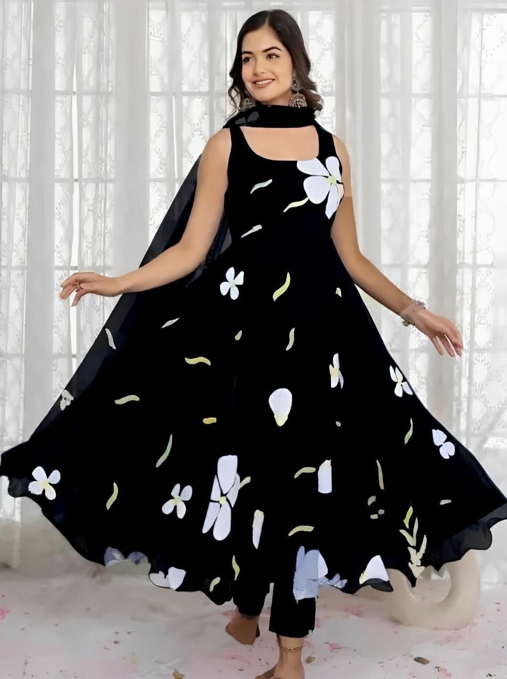 fabhuman Floral Print Georgette Stitched Anarkali Gown-picture-1