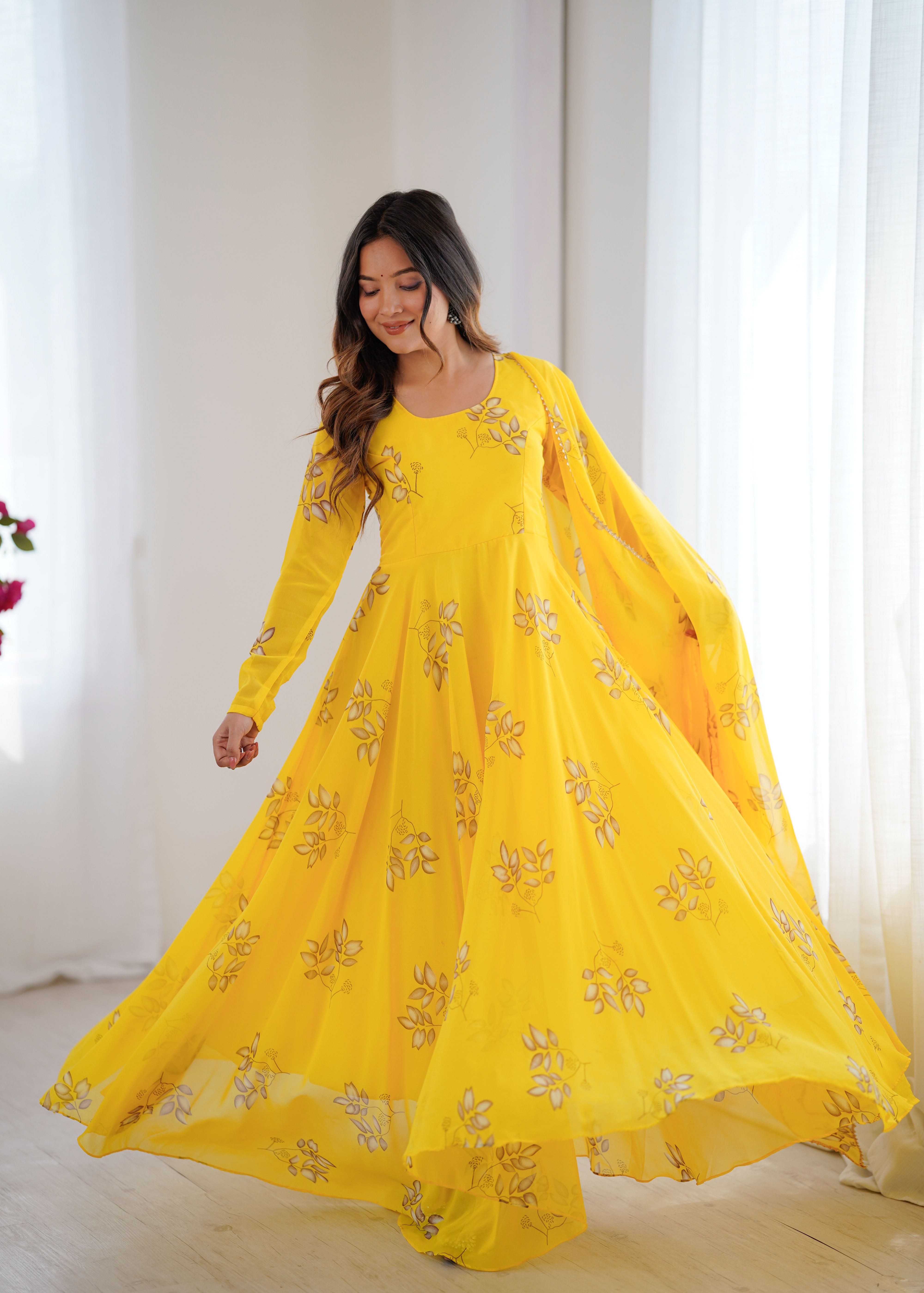 Floral Print Georgette Stitched Anarkali Gown