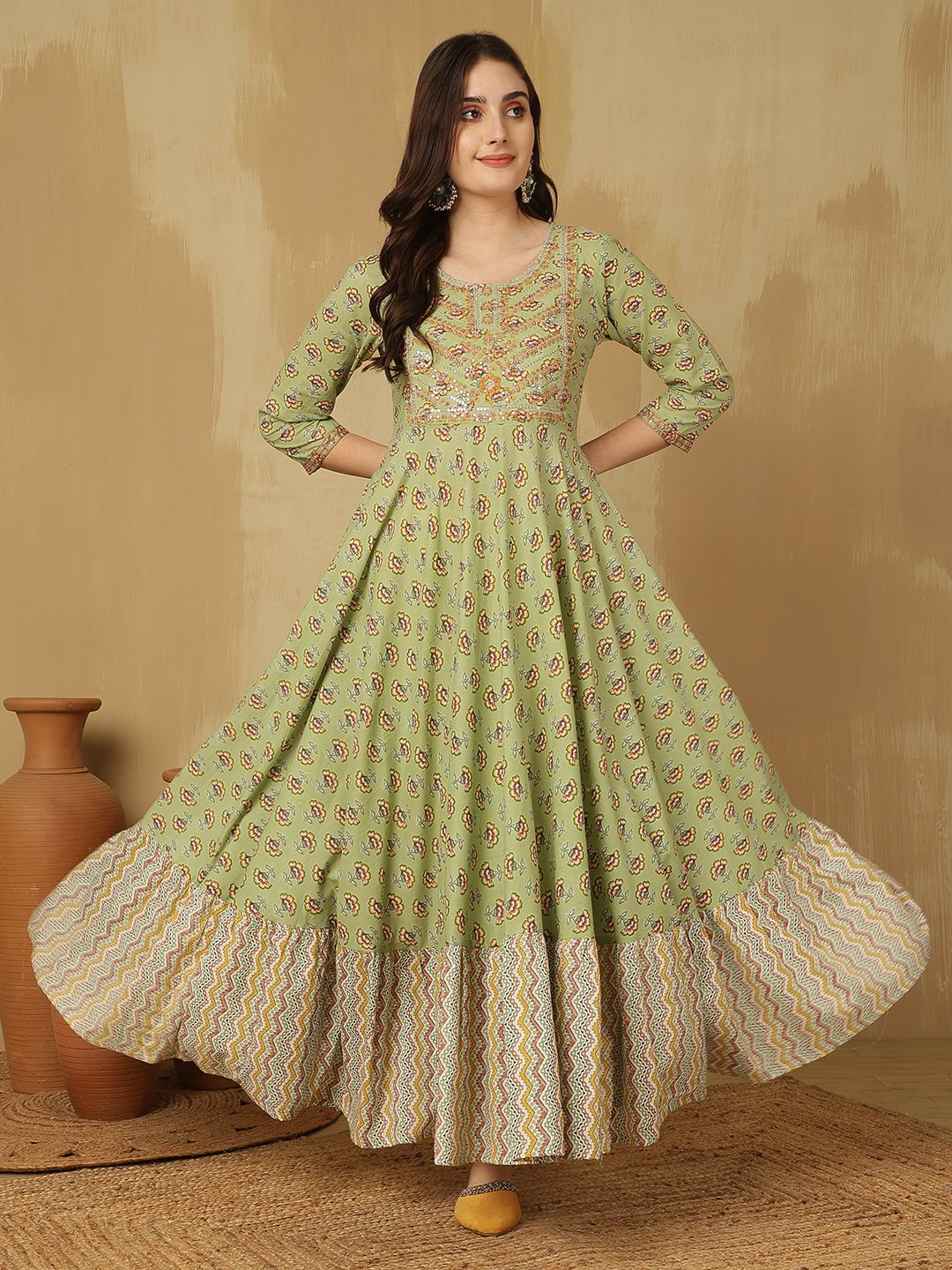 glam roots Embroidered Pure Cotton Stitched Anarkali Gown-picture-20