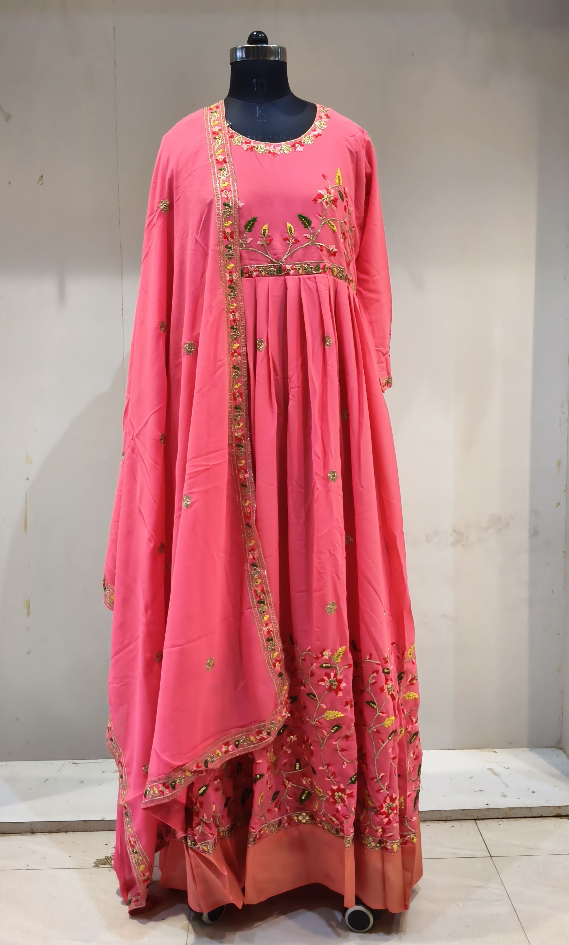 mbcollection Embroidered Georgette Stitched Anarkali Gown-picture-13
