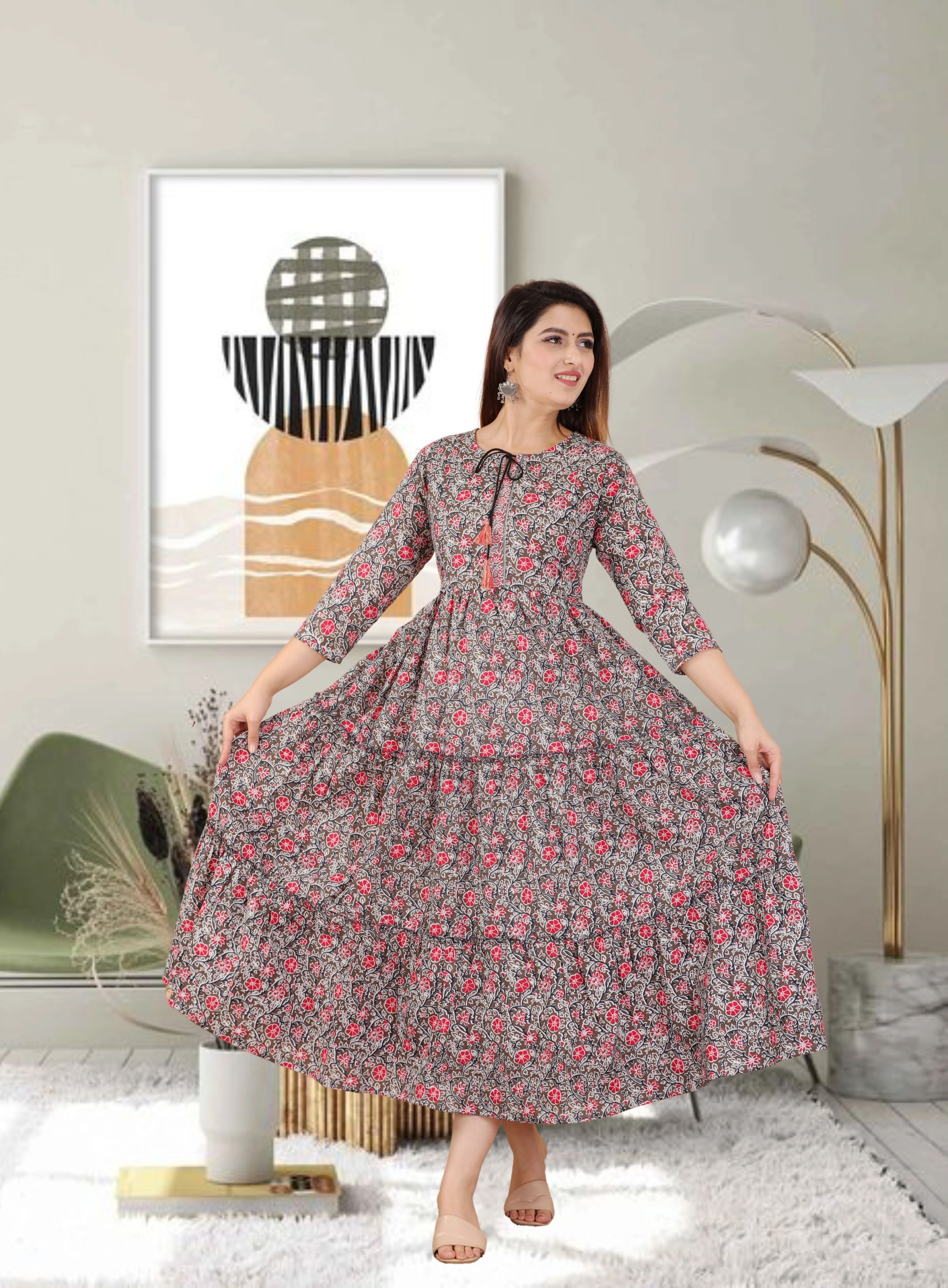 Printed Pure Cotton Stitched Flared/A-line Gown-image-28