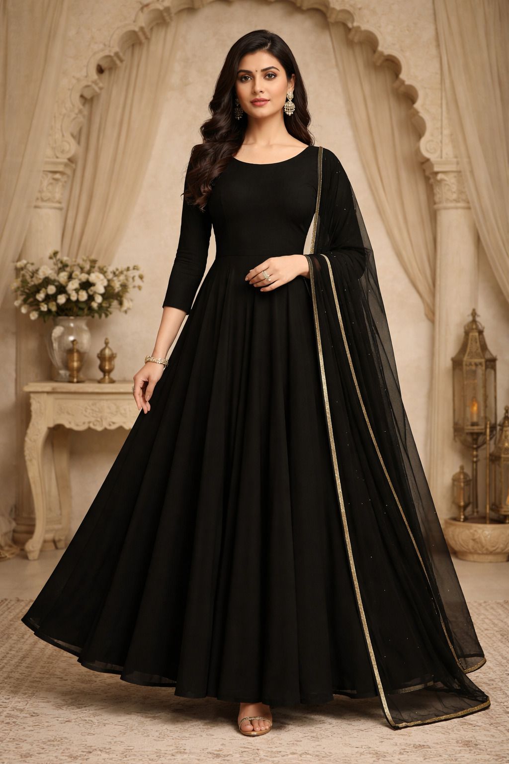 zantriyatrends Solid Georgette Stitched Anarkali Gown-picture-22