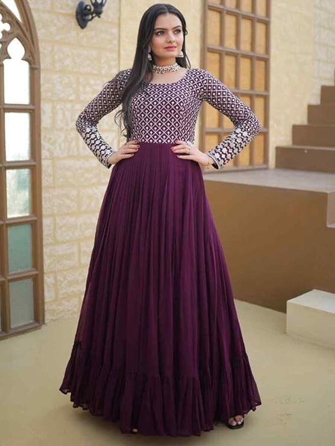 gm export Embroidered Georgette Stitched Anarkali Gown-picture-13