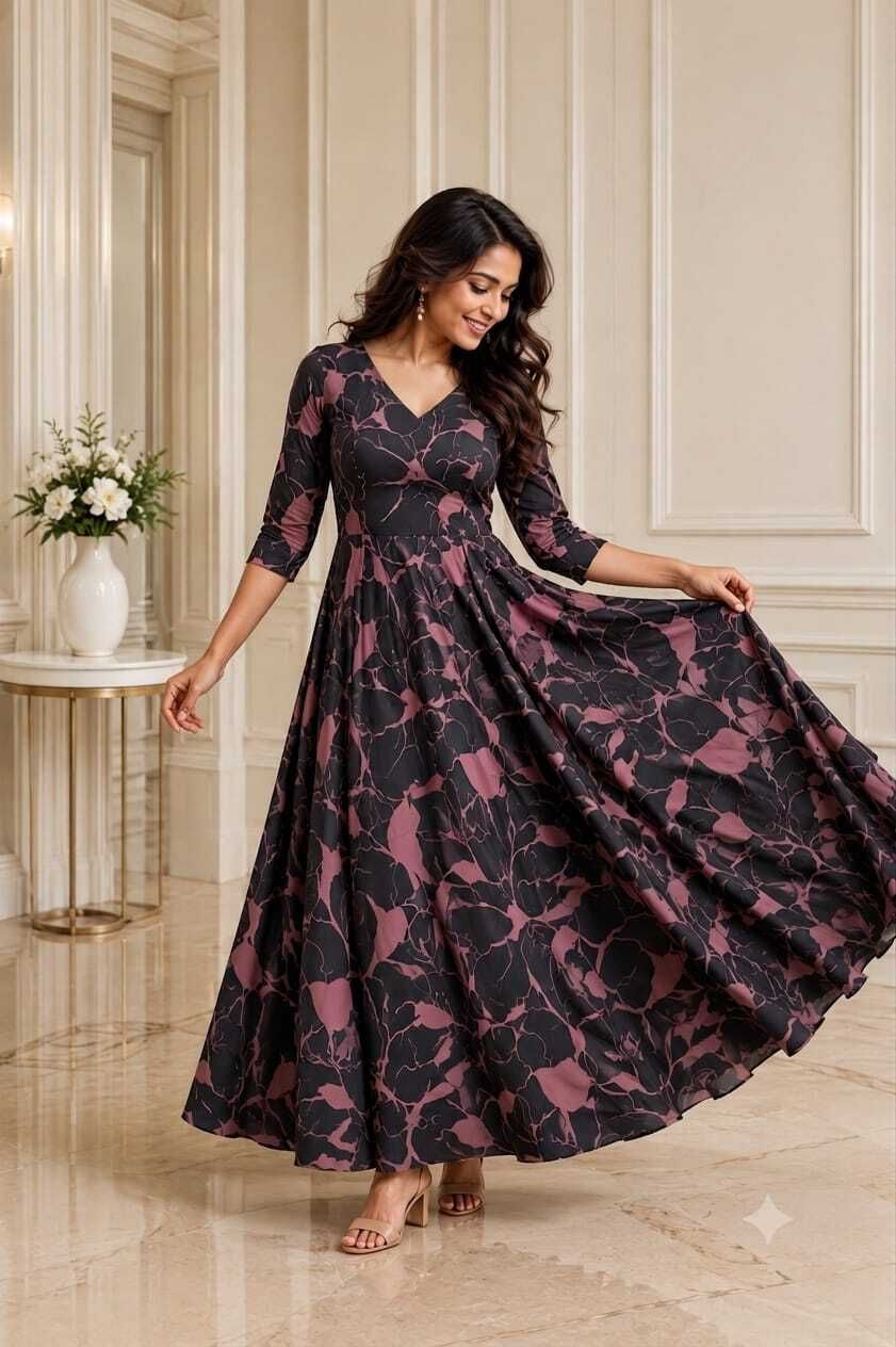 radha fashion Floral Print Crepe Stitched Flared/A-line Gown-picture-17
