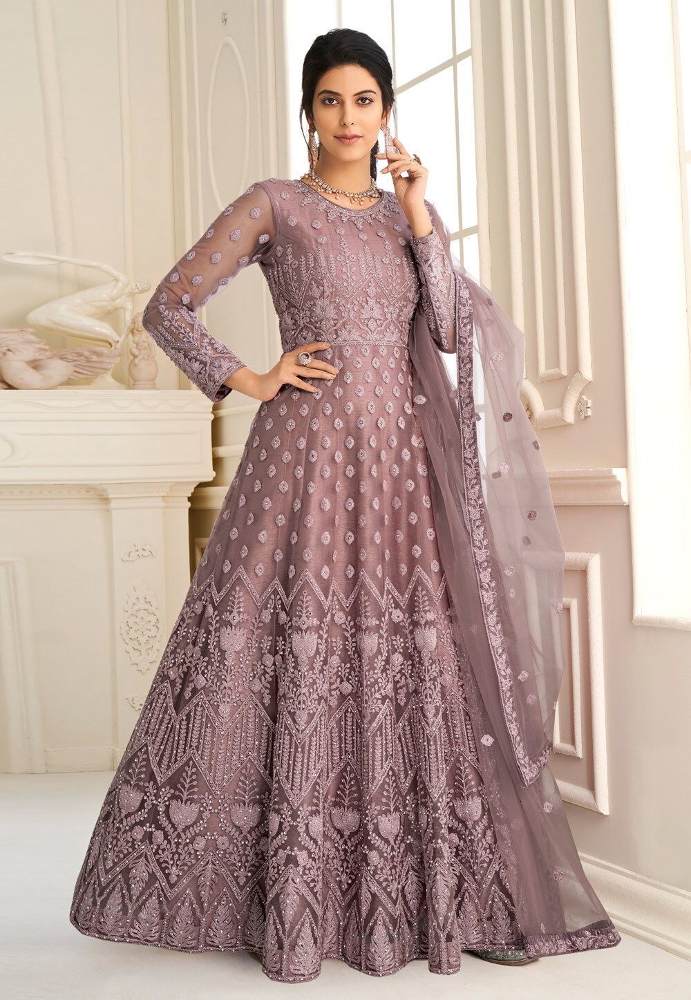 lady shopi Embroidered Net Semi Stitched Flared/A-line Gown-picture-21