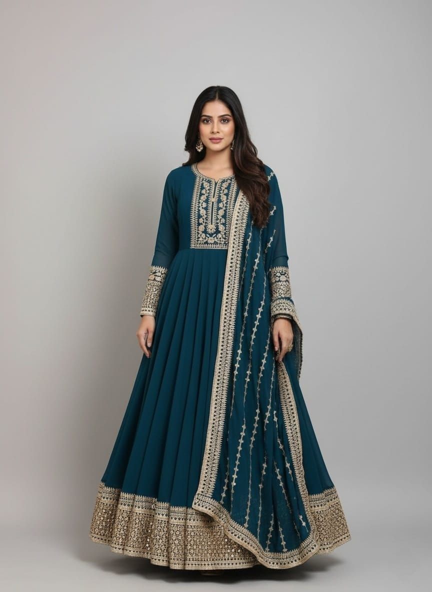 sahajanand enterprise Solid, Embroidered, Embellished Georgette Stitched Anarkali Gown-picture-10