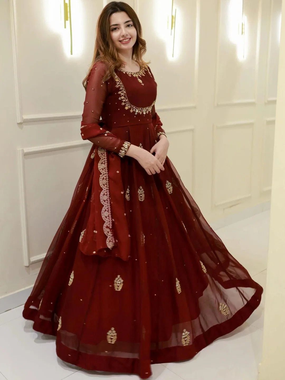 queddy's Embroidered, Embellished Georgette Stitched Anarkali Gown-picture-17
