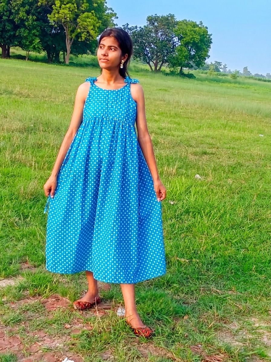 Polka Print Cotton Blend Stitched Flared/A-line Gown-image-18